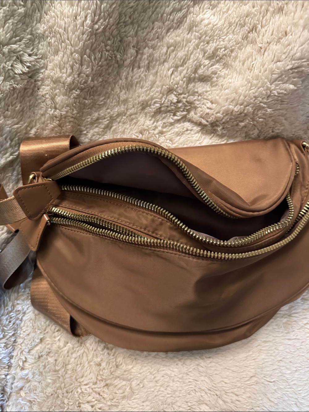 Everyday Brown Crossbody Bag with Gold Zippers